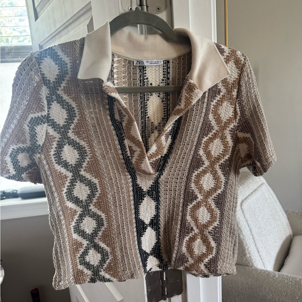 Zara Crochet Collared Blouse- like new